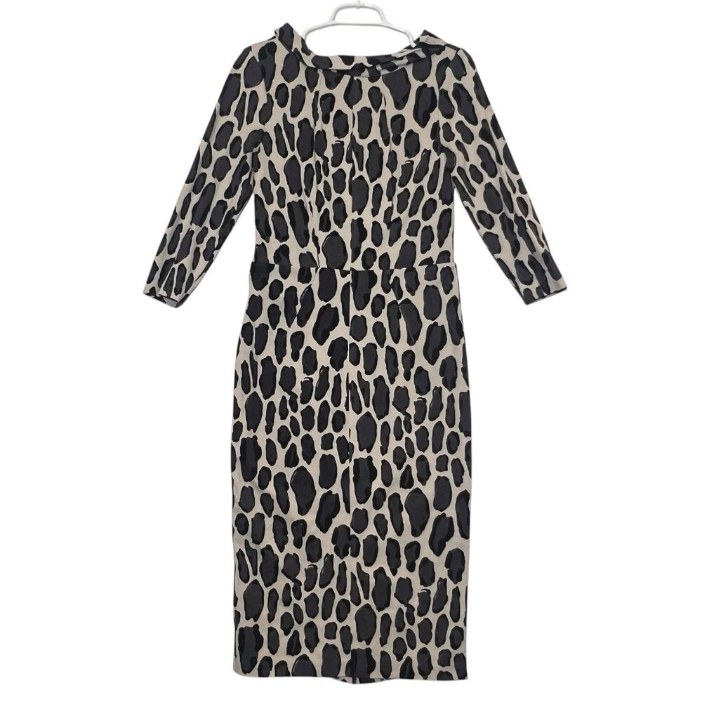 Boden Women’s Pencil Marisa Dress Size 8 Leopard Print Ponte Midi Stretch Lined